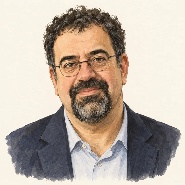 Illustrated portrait of Daron Acemoglu