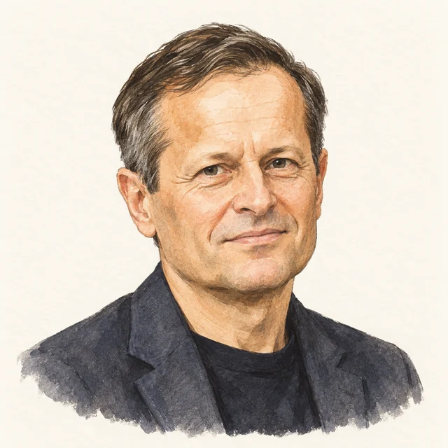 Illustrated portrait of Ferenc Krausz