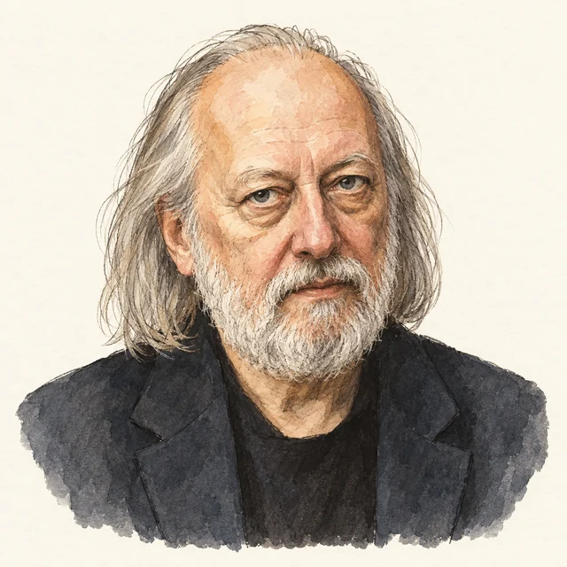 Illustrated portrait of László Krasznahorkai