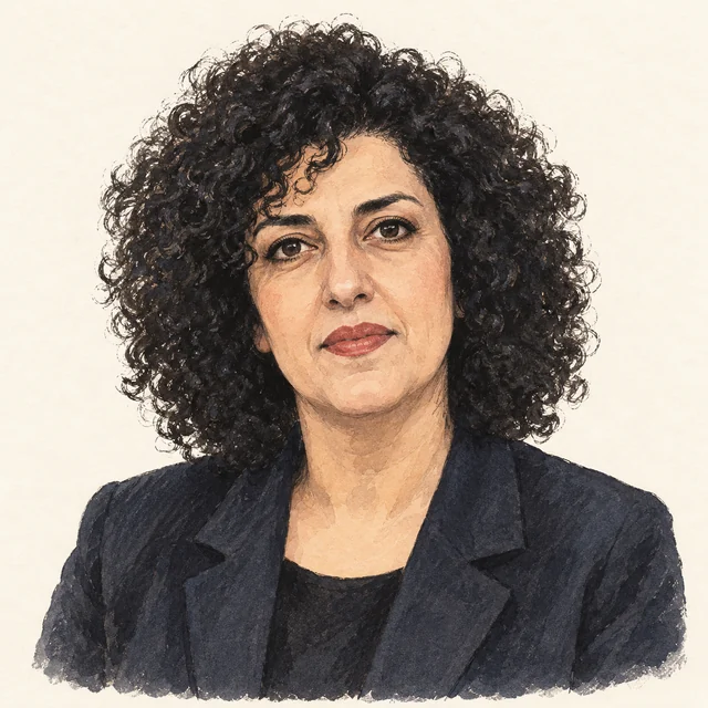 Illustrated portrait of Narges Mohammadi