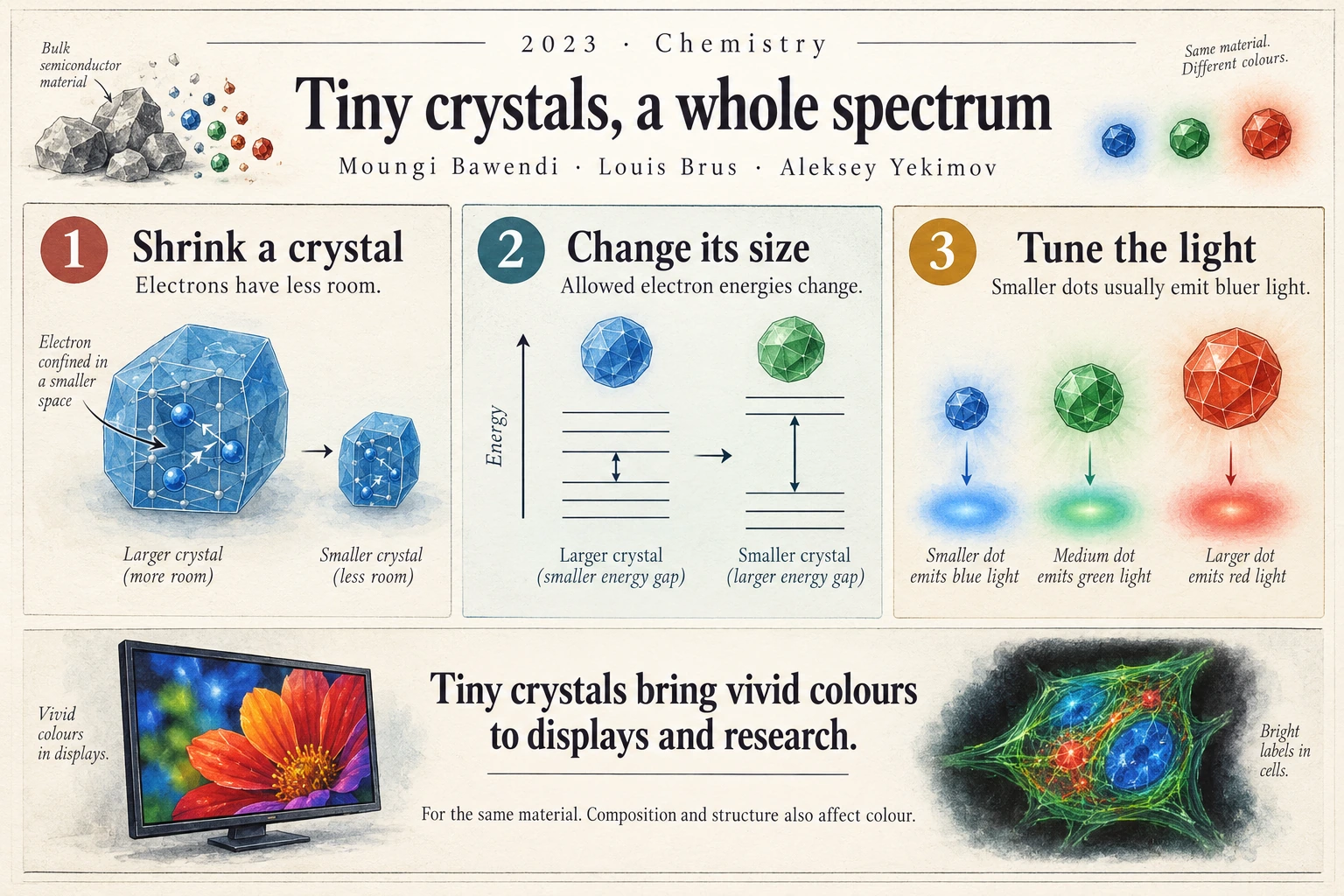 Infographic explaining Tiny crystals, a whole spectrum