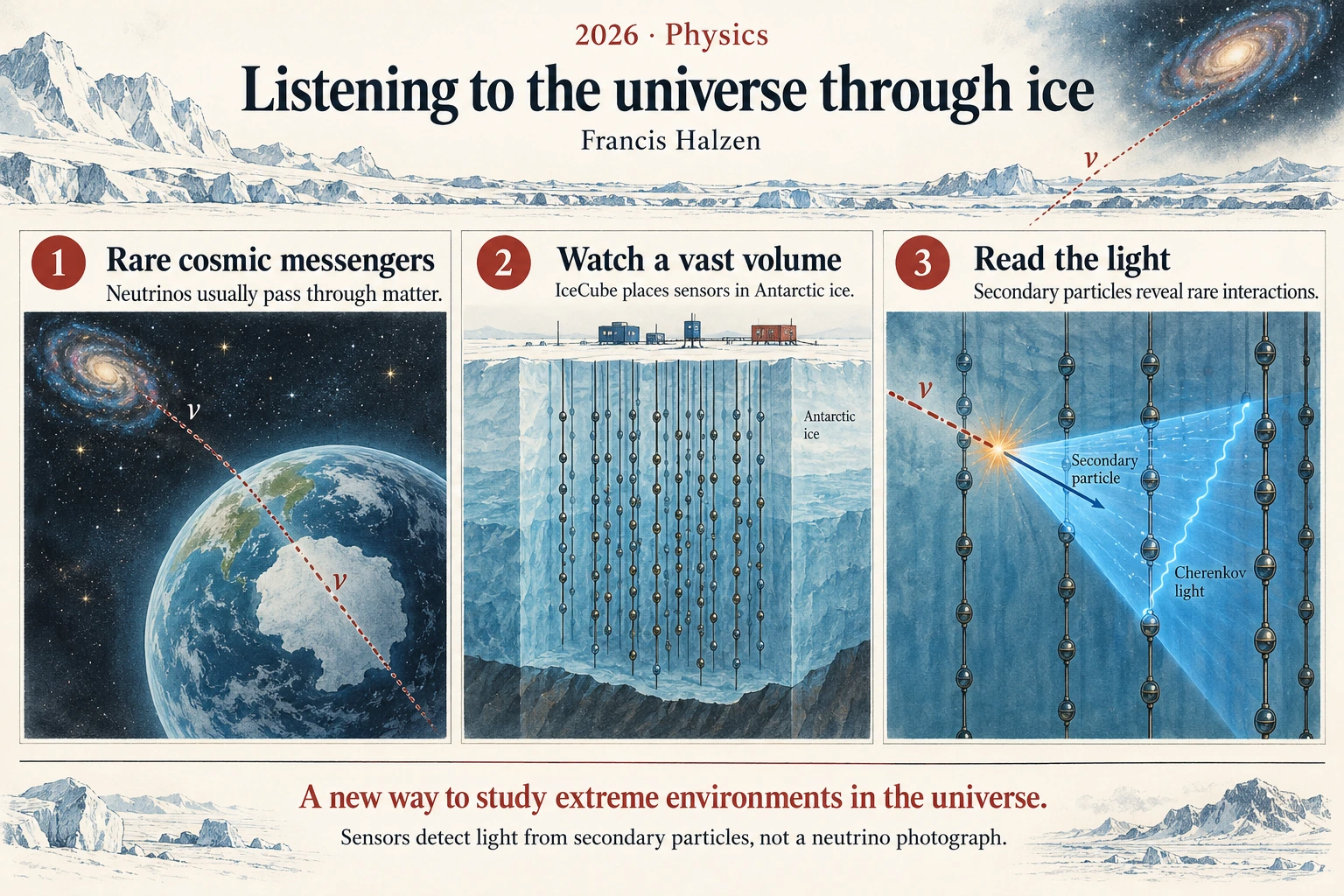 Infographic explaining Listening to the universe through ice